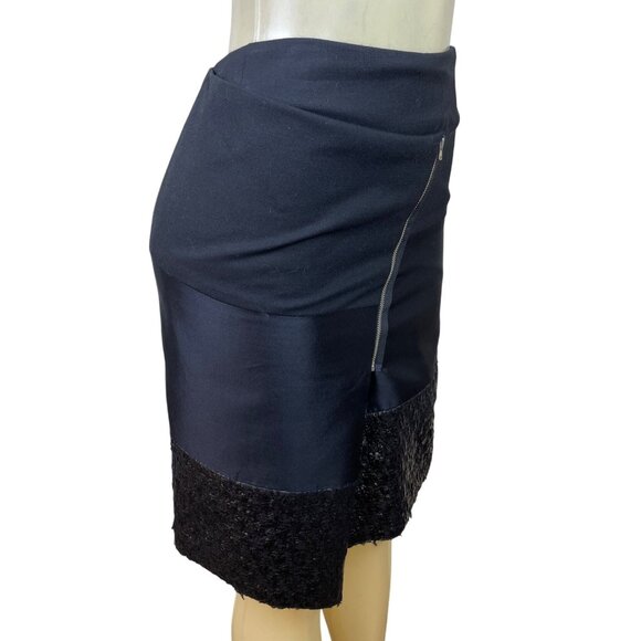Dennis Merotto Womens Black Textured Hem Asymmetrical Zip Pencil Skirt Size 4 - Picture 2 of 7